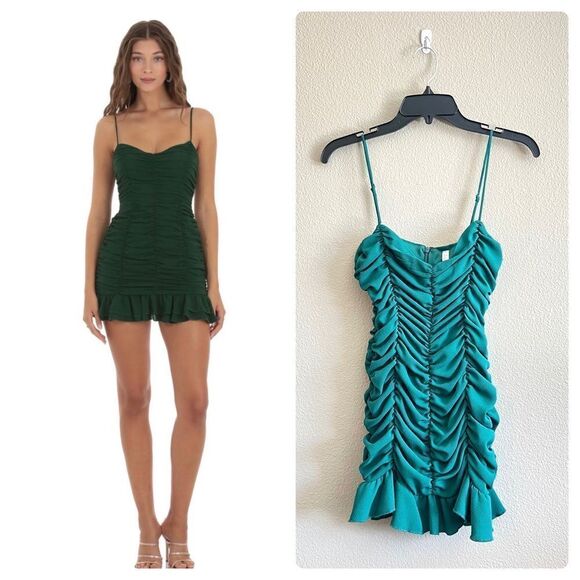 Lucy in the Sky Ruched Bodycon Mini Ruffle Dress - Picture 1 of 12